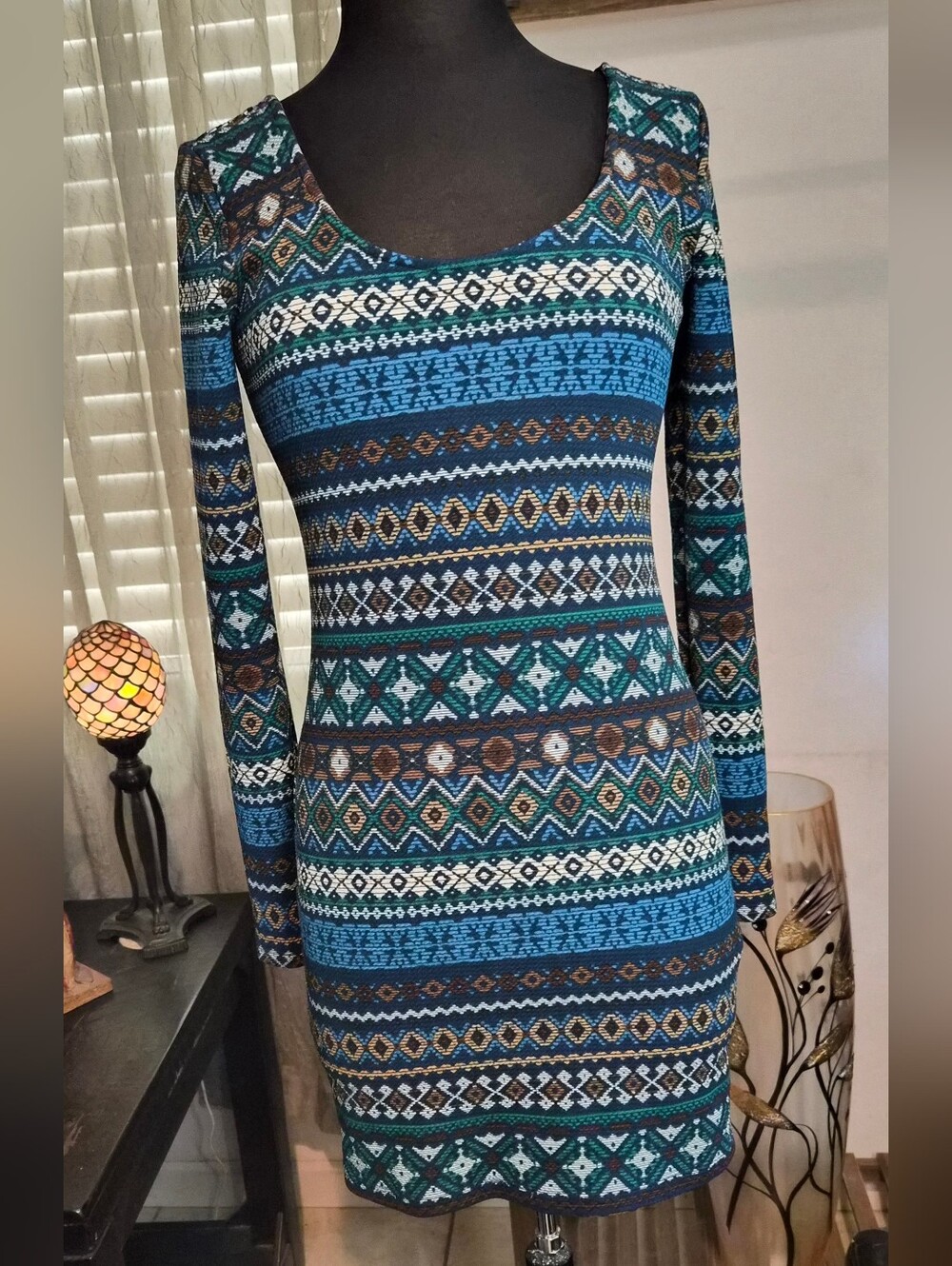 Forever 21 Teal & Blue Plunged Neck & Back Bodycon Dress #0219